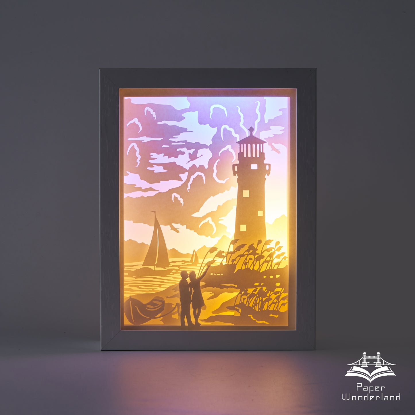 Paper Cut Light Box Paper Carving Light Box-Lighthouse
