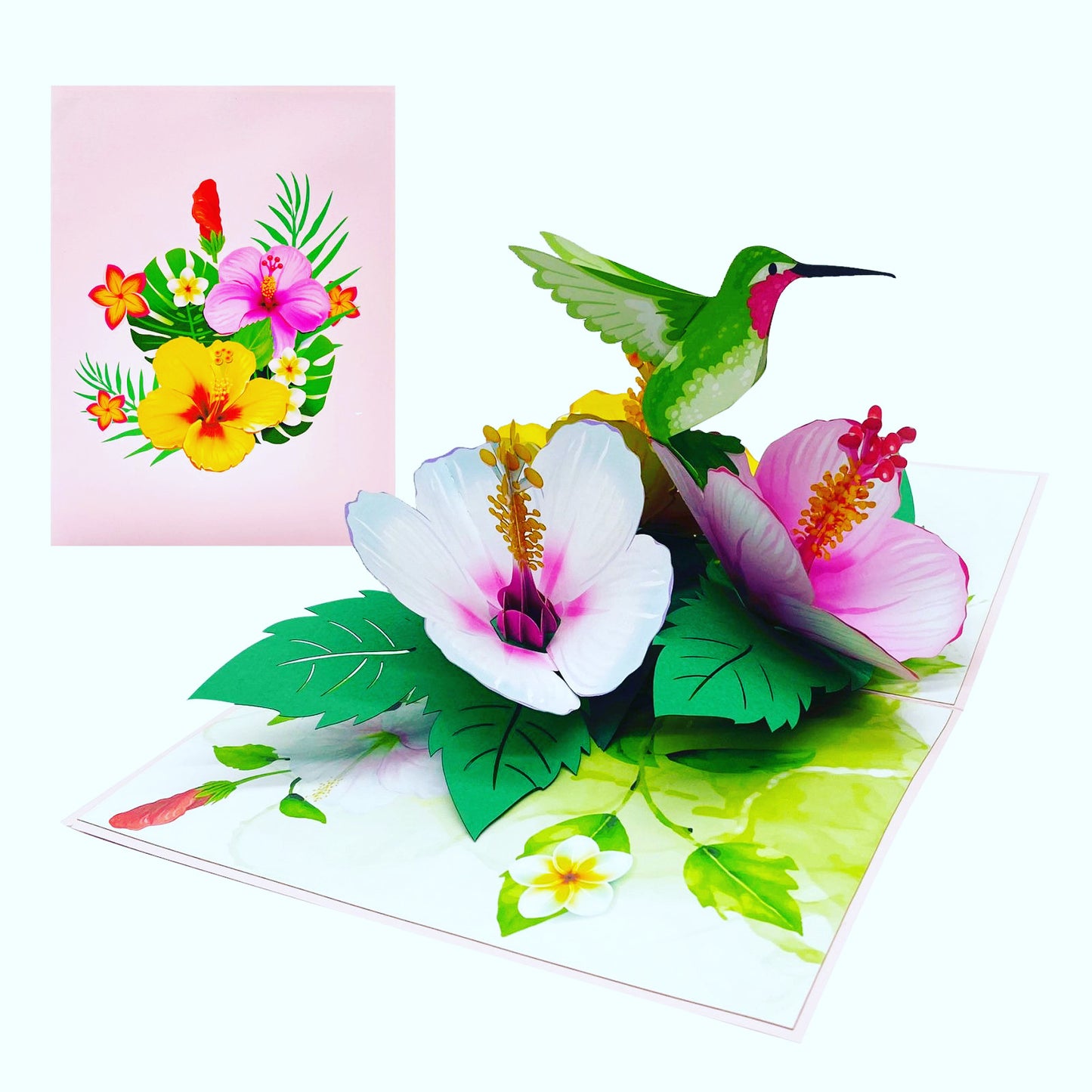 Green Hummingbird & Hibicus Pop Up Card