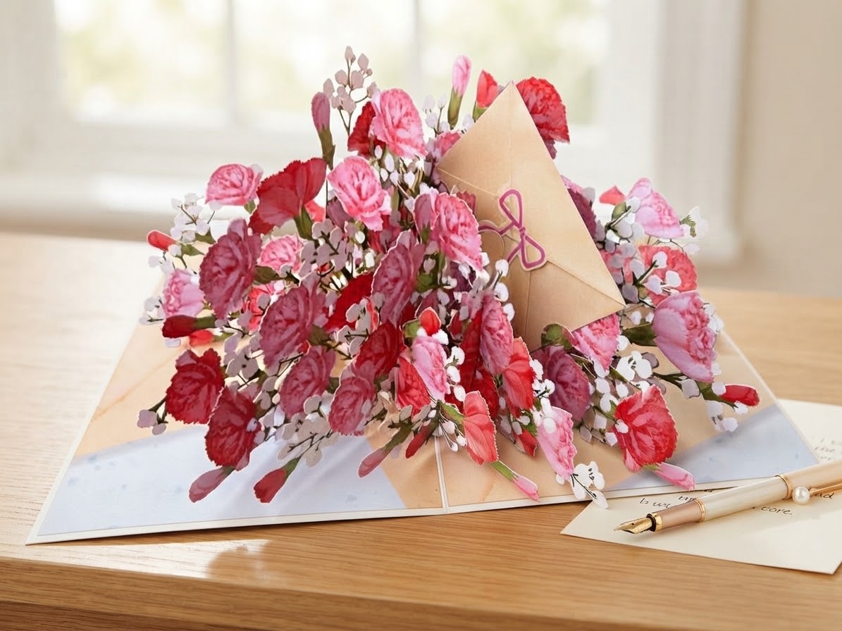 Carnation Flower Pop-Up Greeting Card
