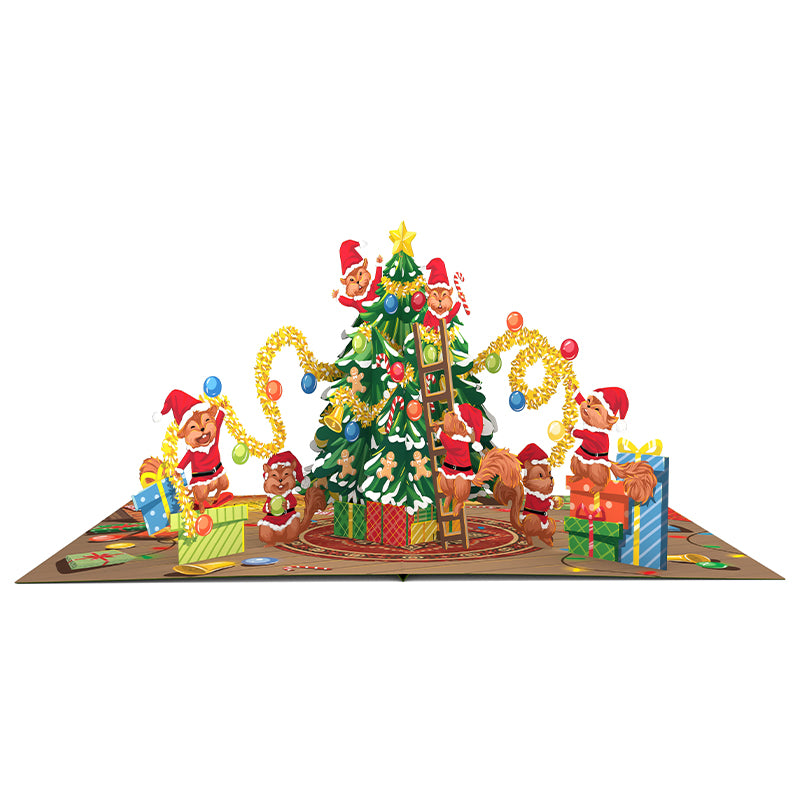 Squirrel Decorating a Christmas Tree Pop Up Cards