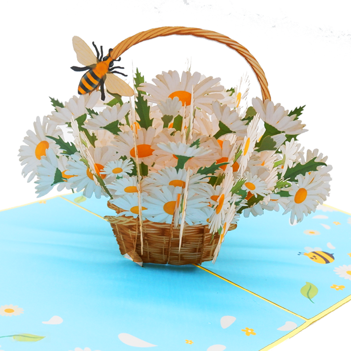 White Daisy Basket Pop Up Card