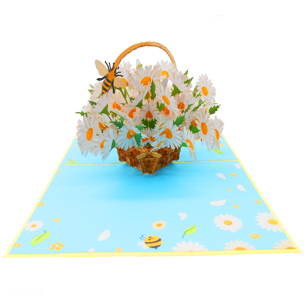 White Daisy Basket Pop Up Card