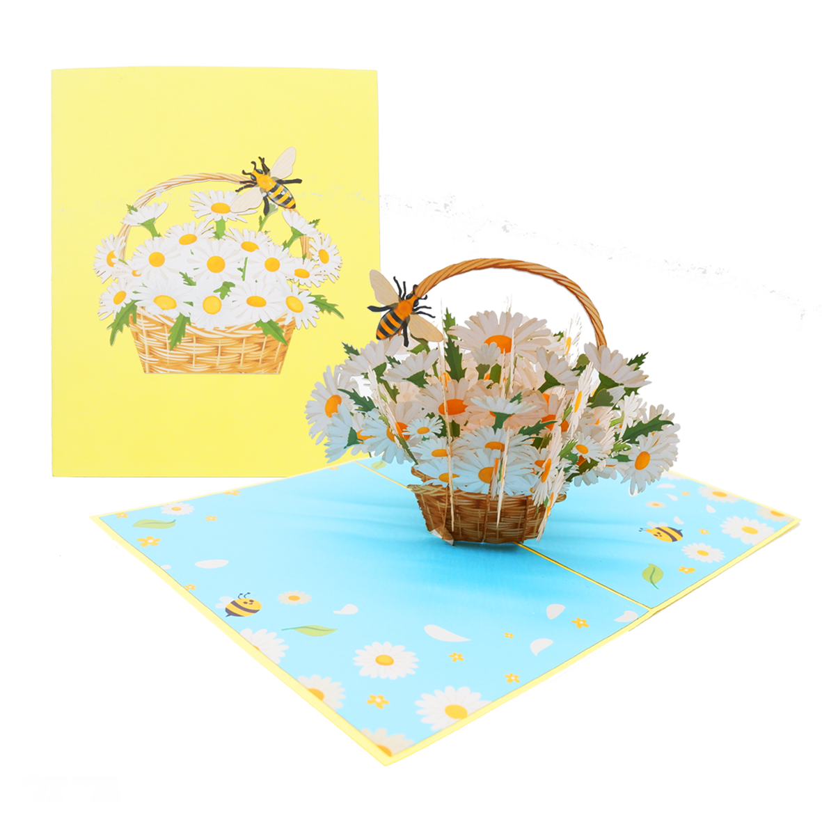 White Daisy Basket Pop Up Card