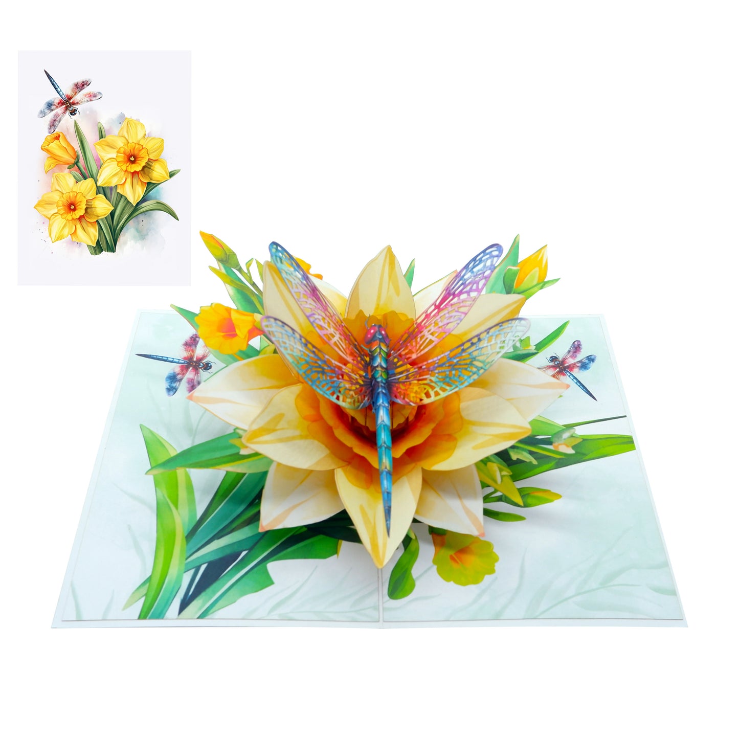 Yellow Daffodils Dragonfly Pop Up Card