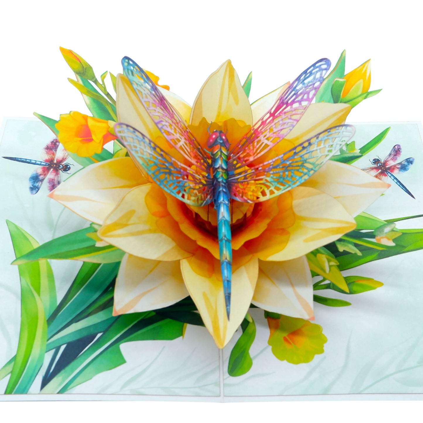 Yellow Daffodils Dragonfly Pop Up Card