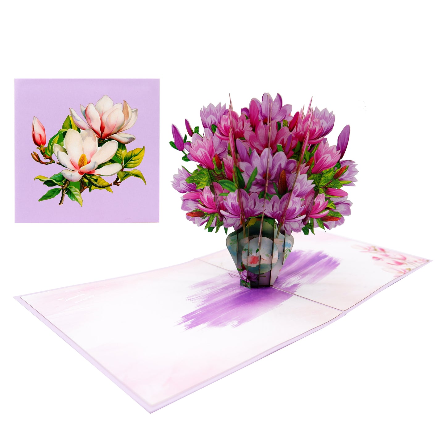 Purple Magnolia Flowers Vase pop up card