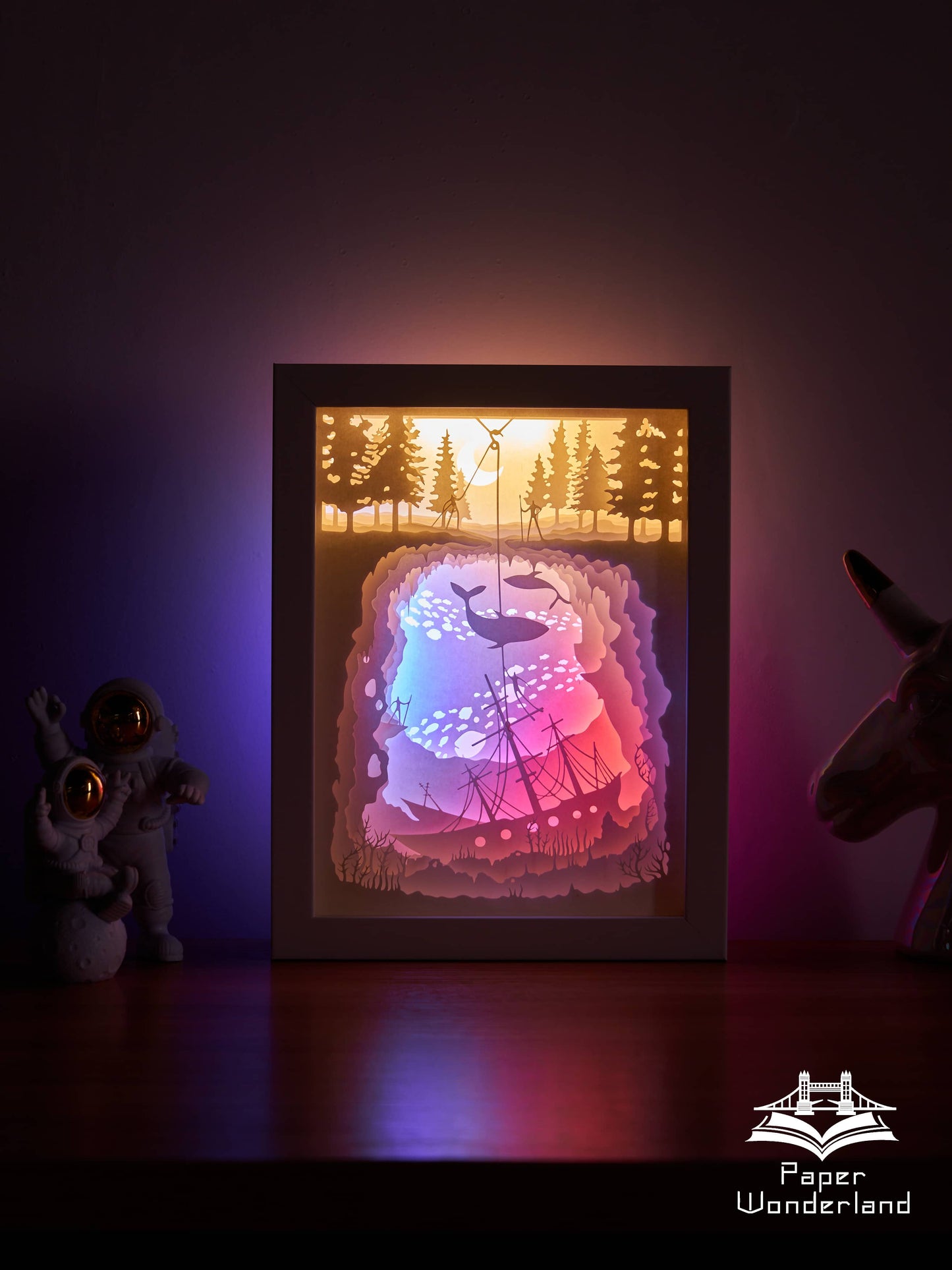 Paper Cut Light Box Paper Carving Light Box -Whale