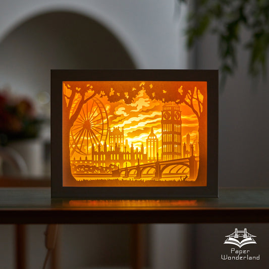 Paper Cut Light Box  Paper Carving Light Box-London skyline sunset