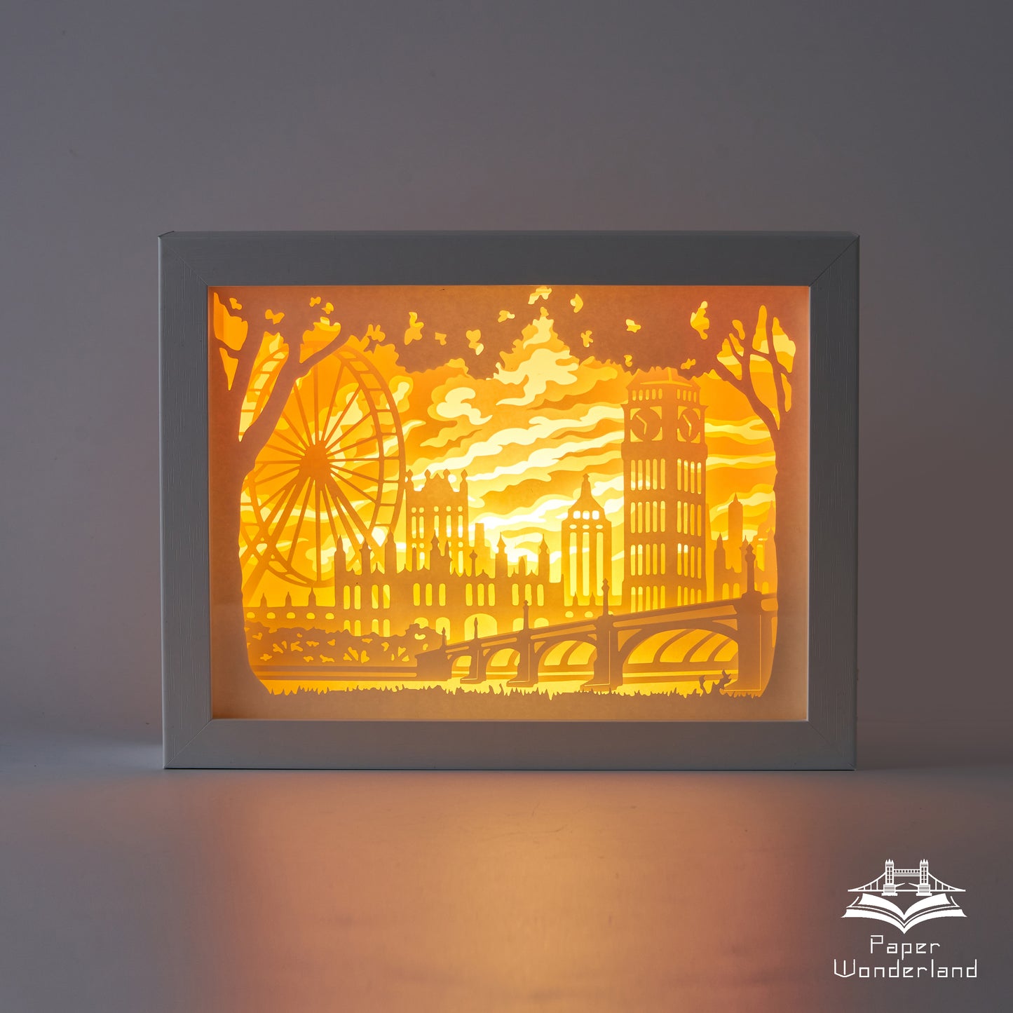 Paper Cut Light Box  Paper Carving Light Box-London skyline sunset