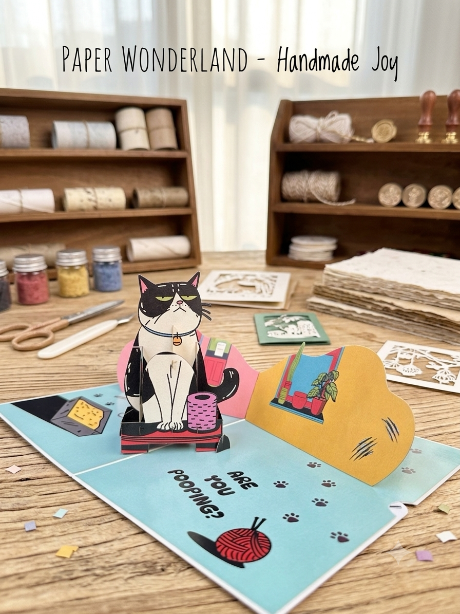 Pooping cat pop up card