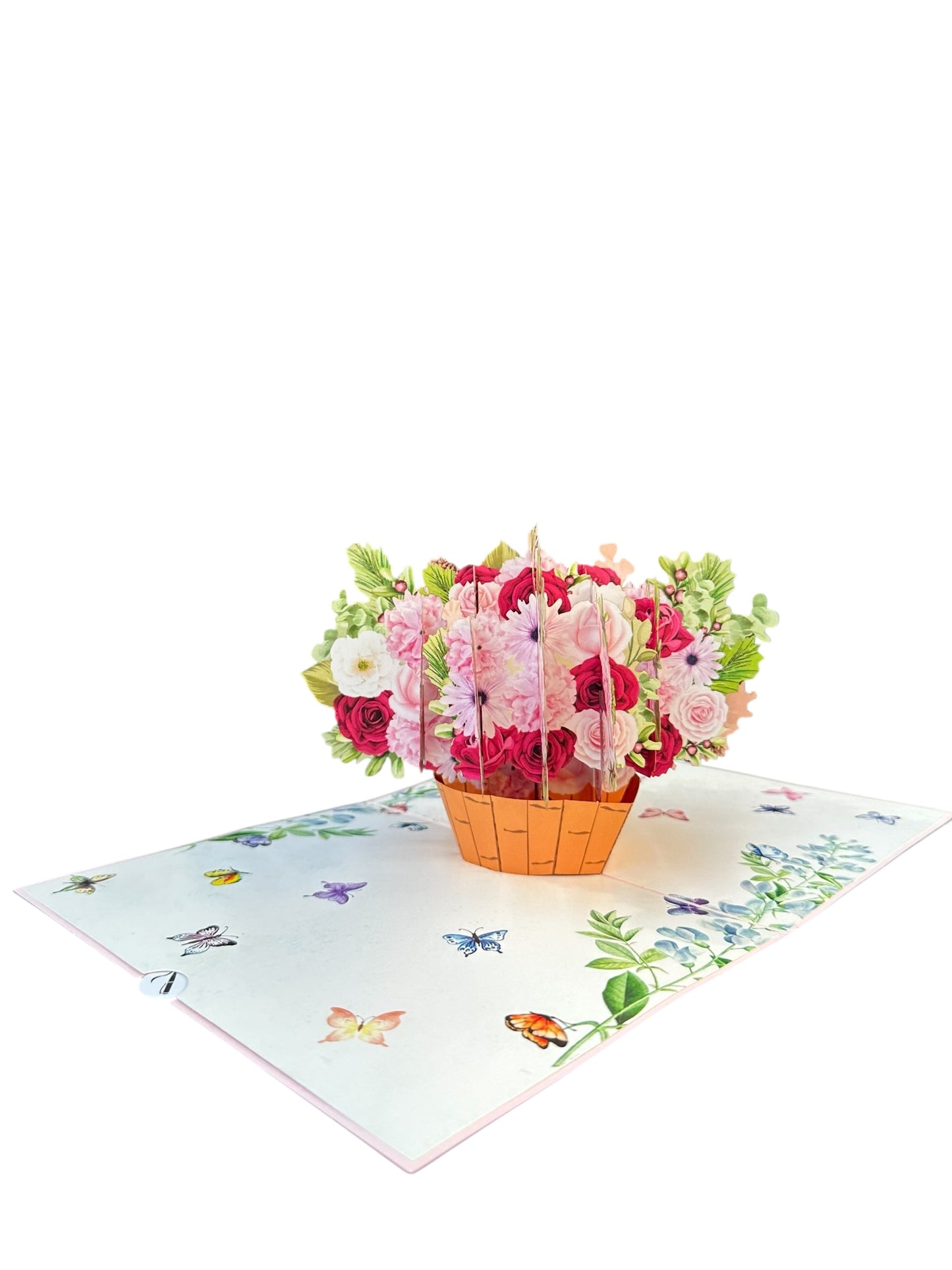 Colorful Rose and Daisy Basket Pop Up Card
