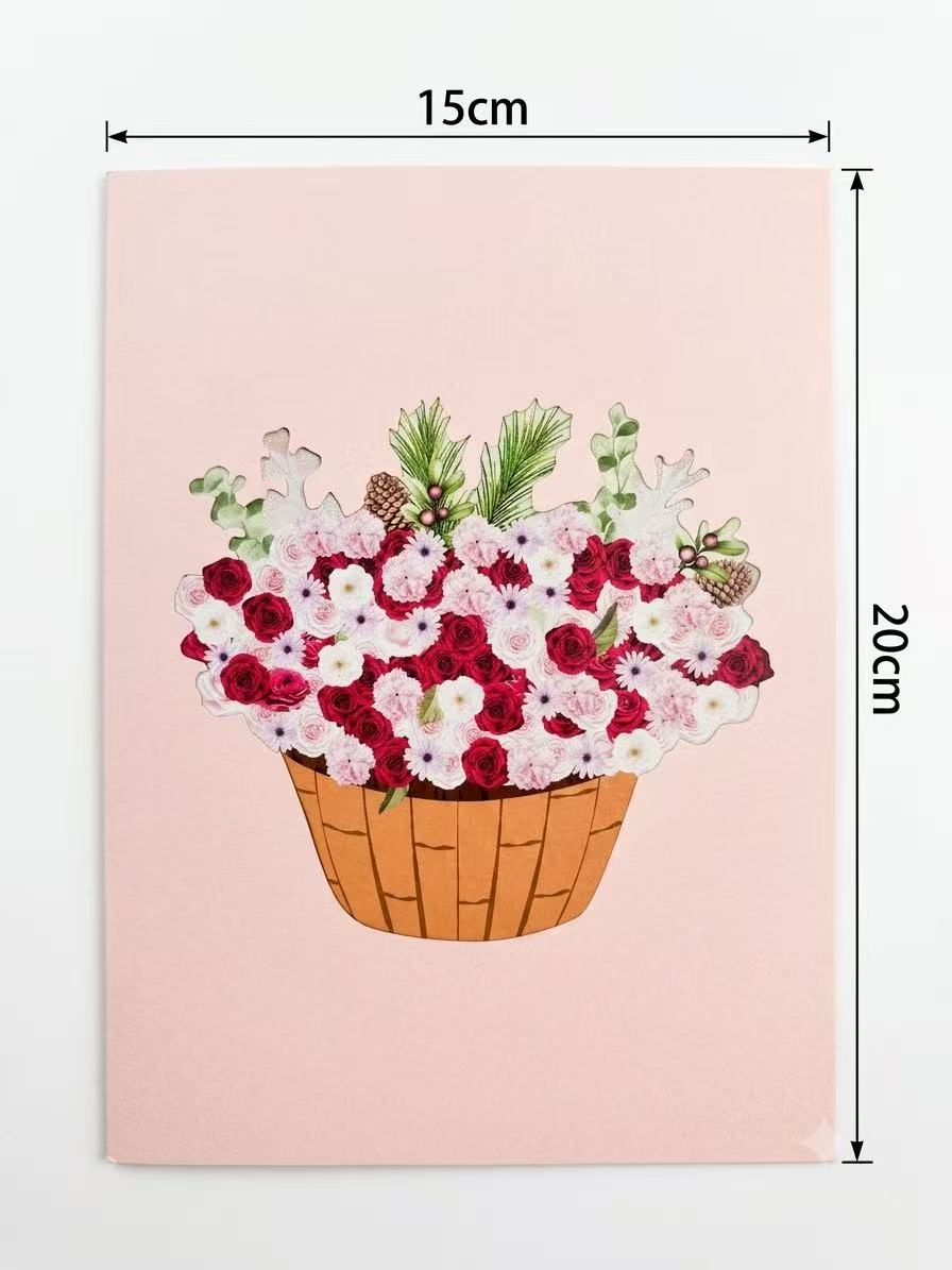 Colorful Rose and Daisy Basket Pop Up Card