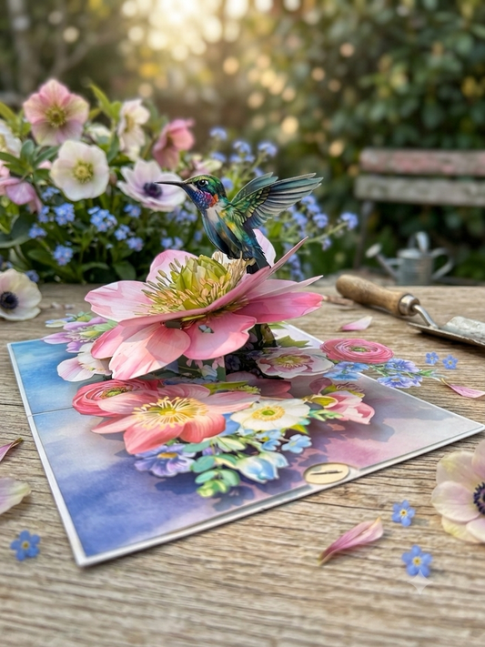 Hummingbird & Hellebore Flower Pop Up Card