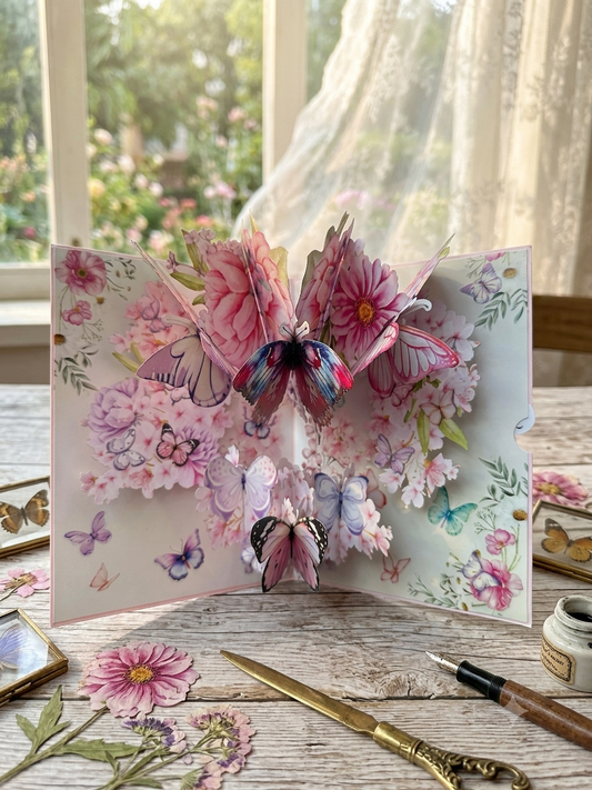 Butterflies and Cherry Flowers  Pop Up Card