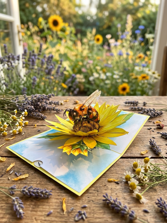 Bee Sunflower Flowers Pop Up Card