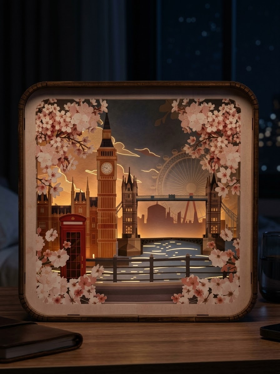 3D Paper Cut Light Box London Skyline,Powered by batteries