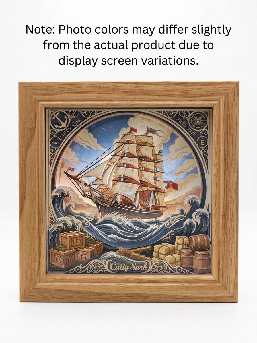 3D Paper Cut Light Box Cutty Sark Clipper Ship，Rechargeable ，Cordless