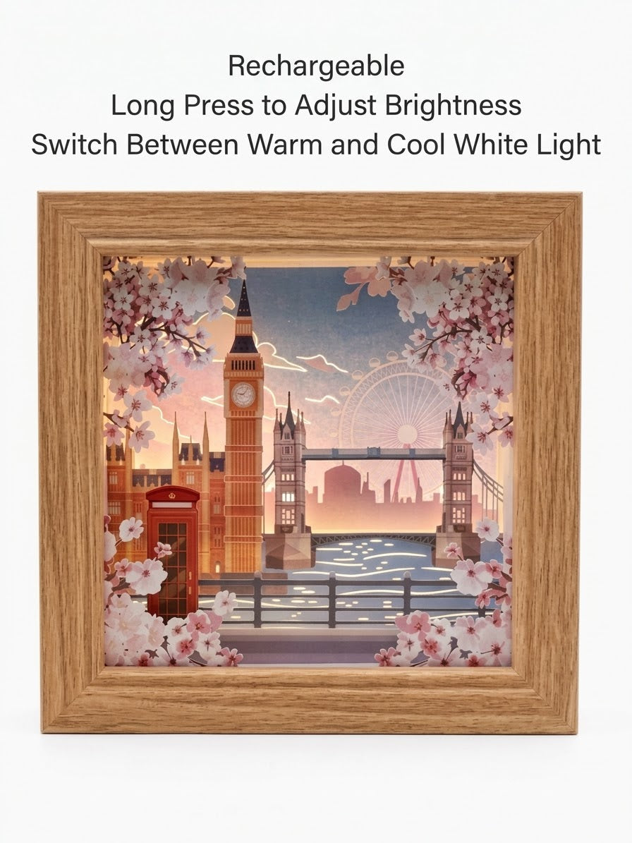 3D Paper Cut Light Box London Skyline,Rechargeable ， Cordless