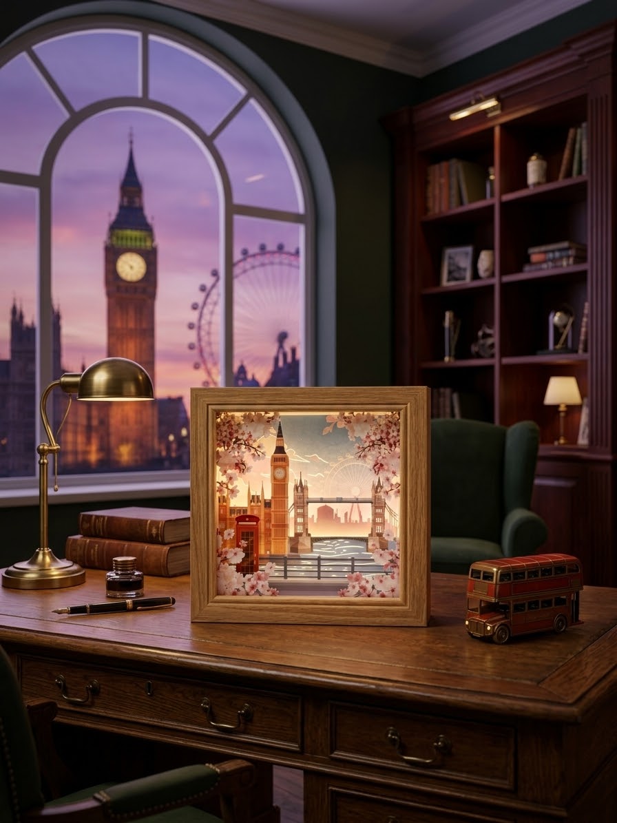 3D Paper Cut Light Box London Skyline,Rechargeable ， Cordless