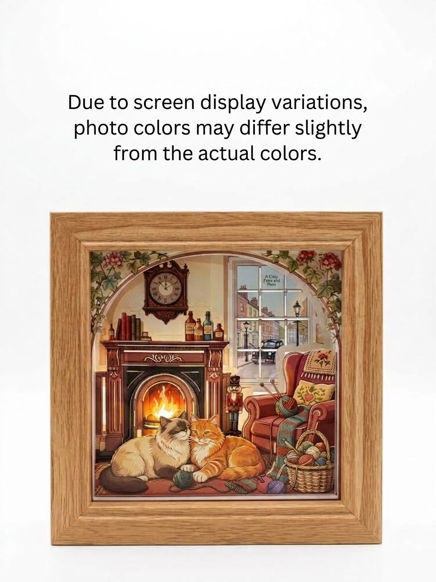 3D Paper Cut Light Box Cozy Cats by Fireplace，Rechargeable ，Cordless