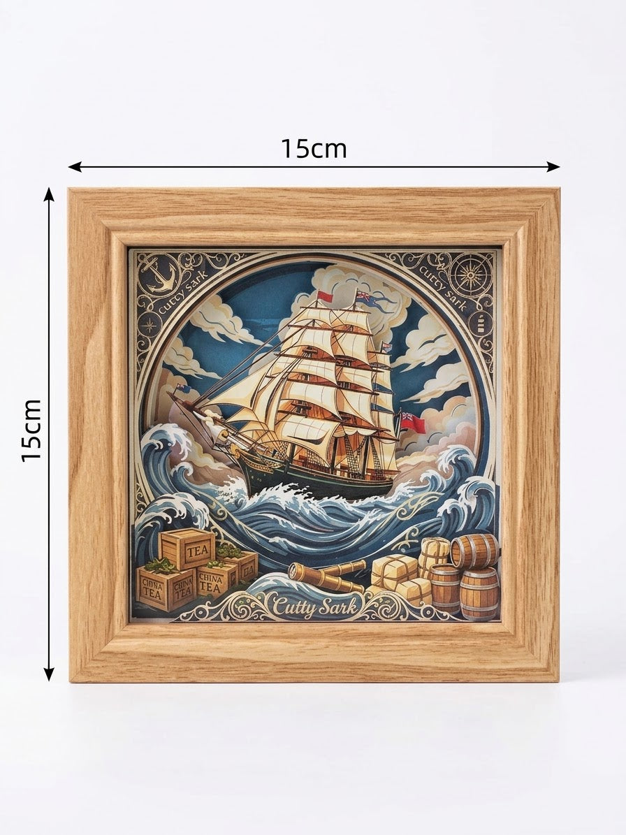 3D Paper Cut Light Box Cutty Sark Clipper Ship，Rechargeable ，Cordless