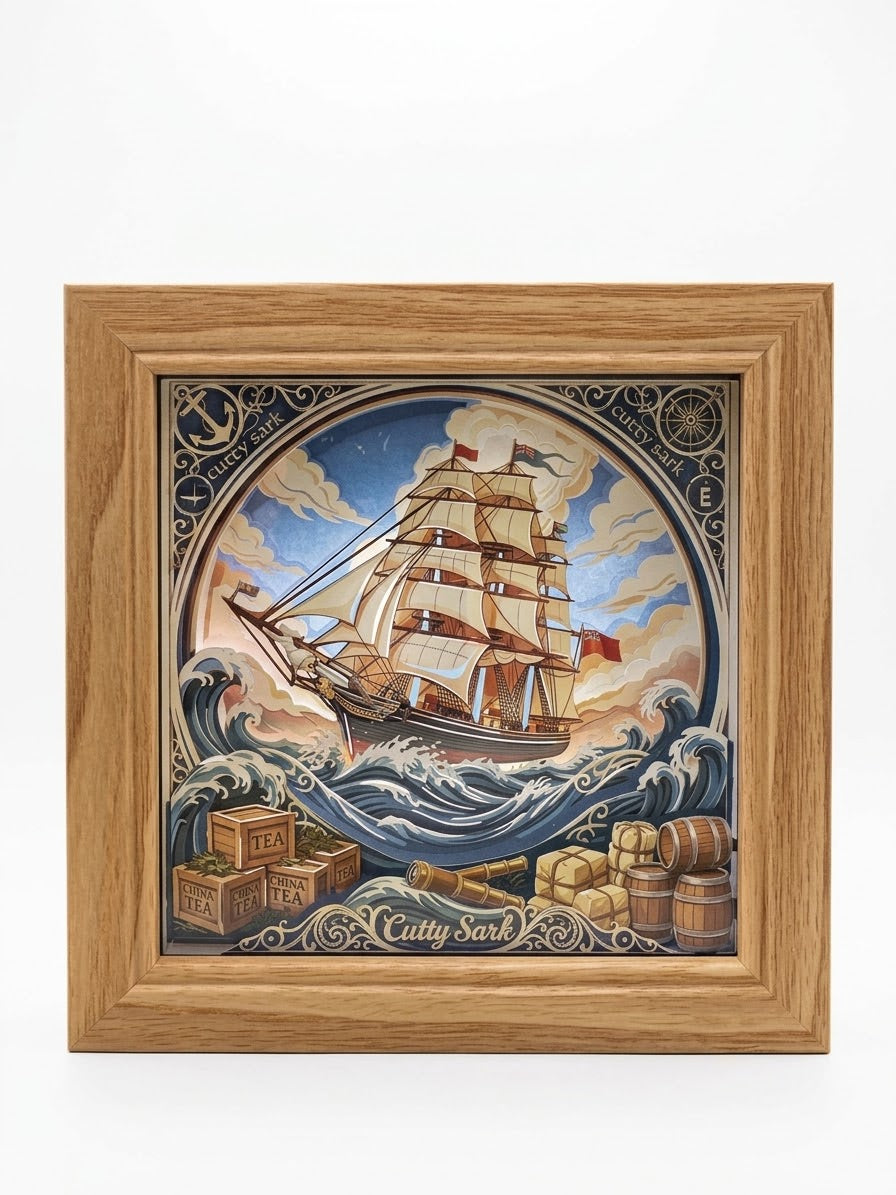 3D Paper Cut Light Box Cutty Sark Clipper Ship，Rechargeable ，Cordless