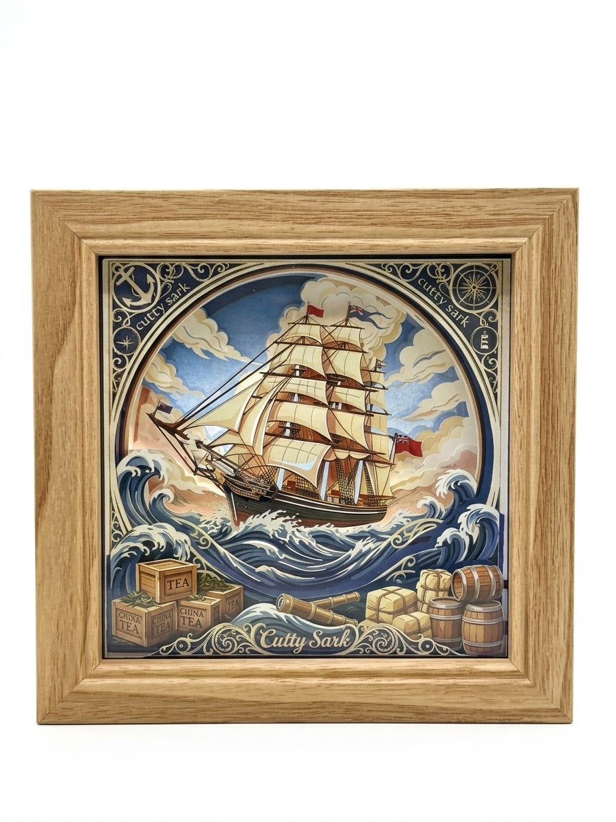 3D Paper Cut Light Box Cutty Sark Clipper Ship，Rechargeable ，Cordless