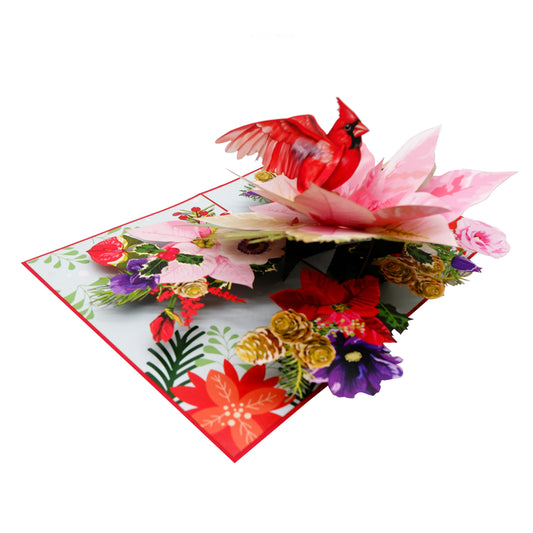 Pink Poinsettia Xmas  Pop-Up Card
