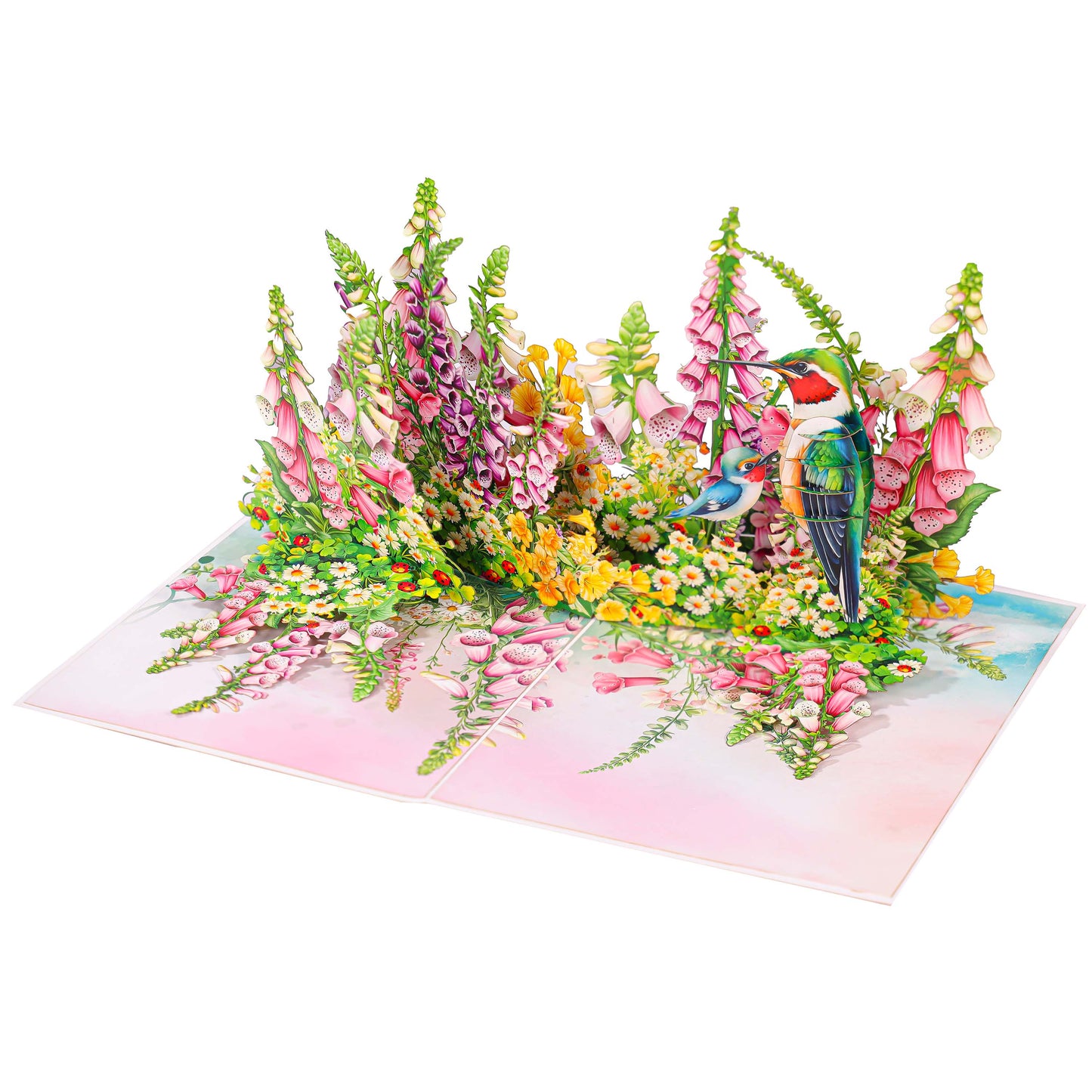 Flowers Garden & Hummingbirds Pop Up Card