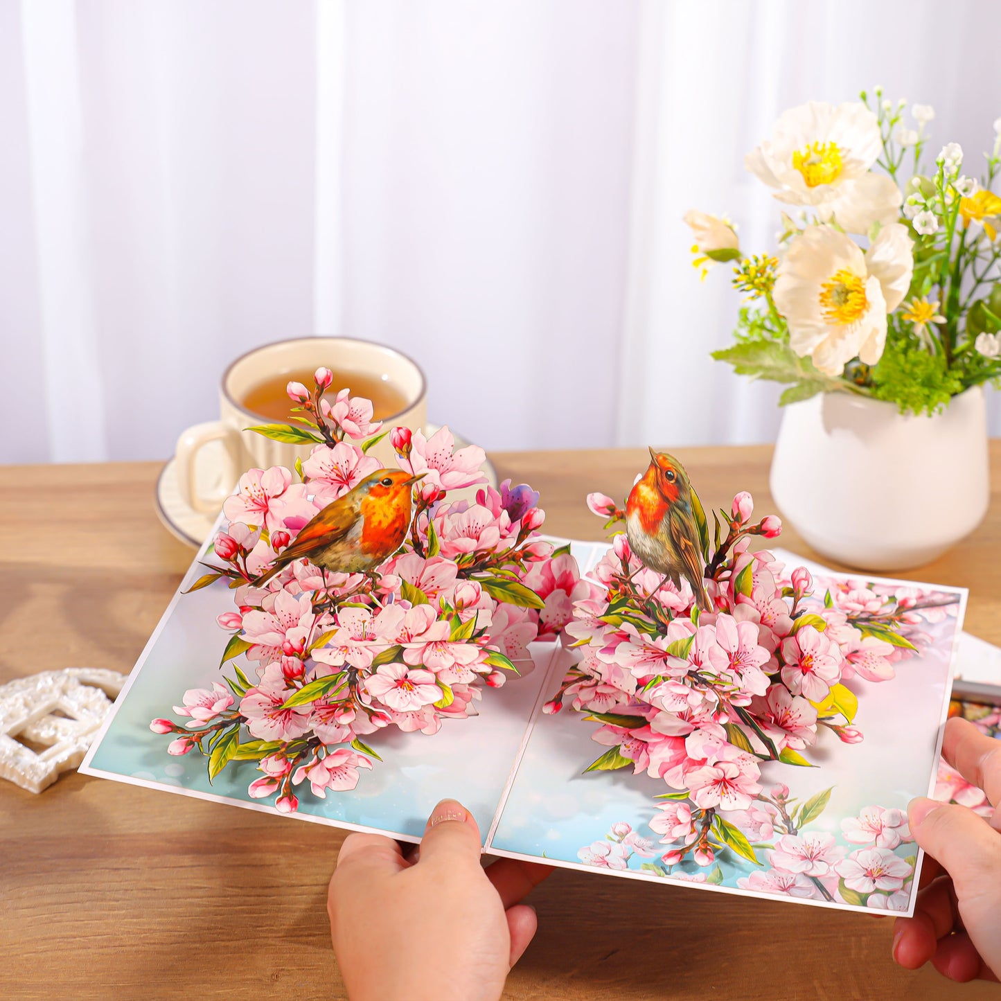 Cherry Blossom & Robin Birds Pop Up Card