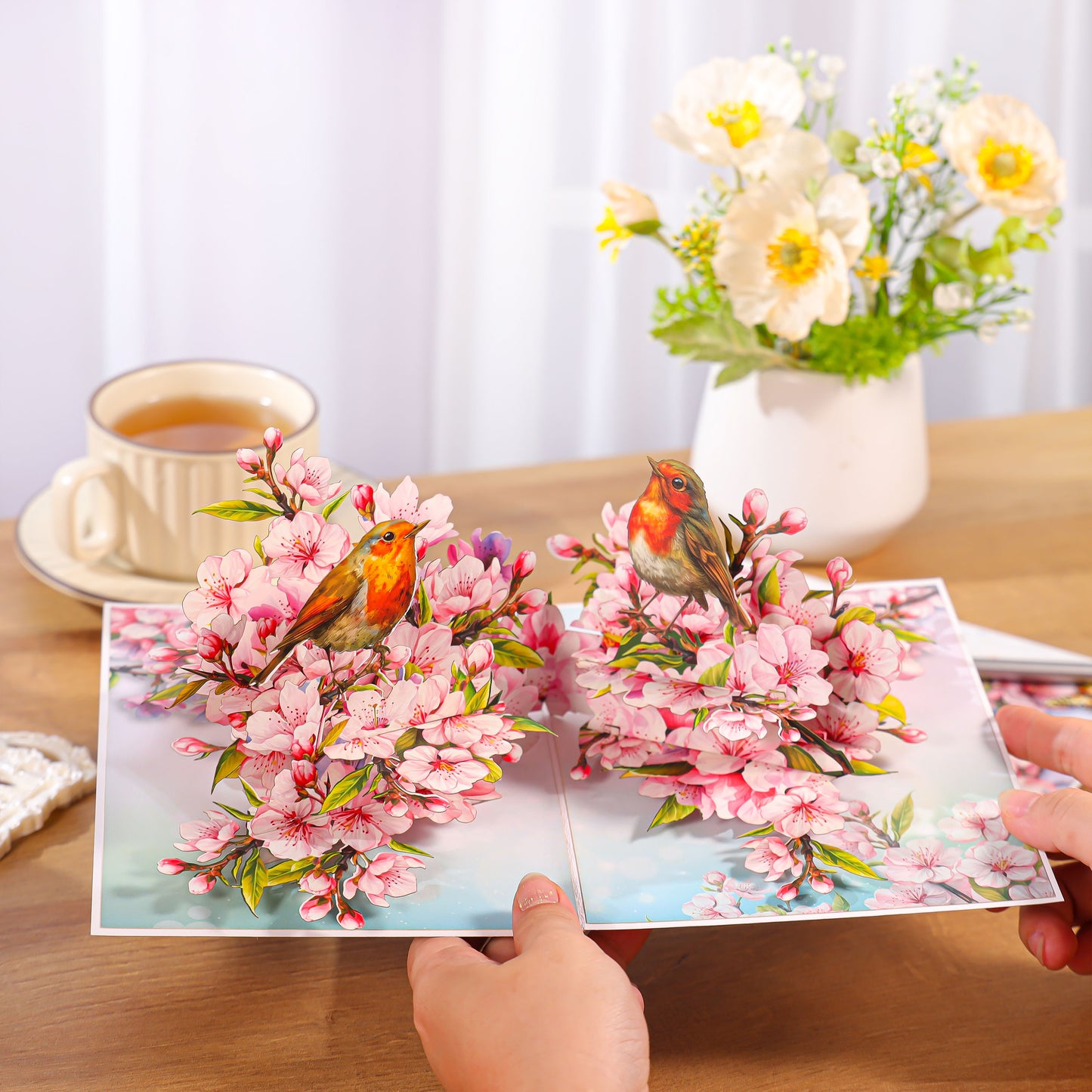 Cherry Blossom & Robin Birds Pop Up Card