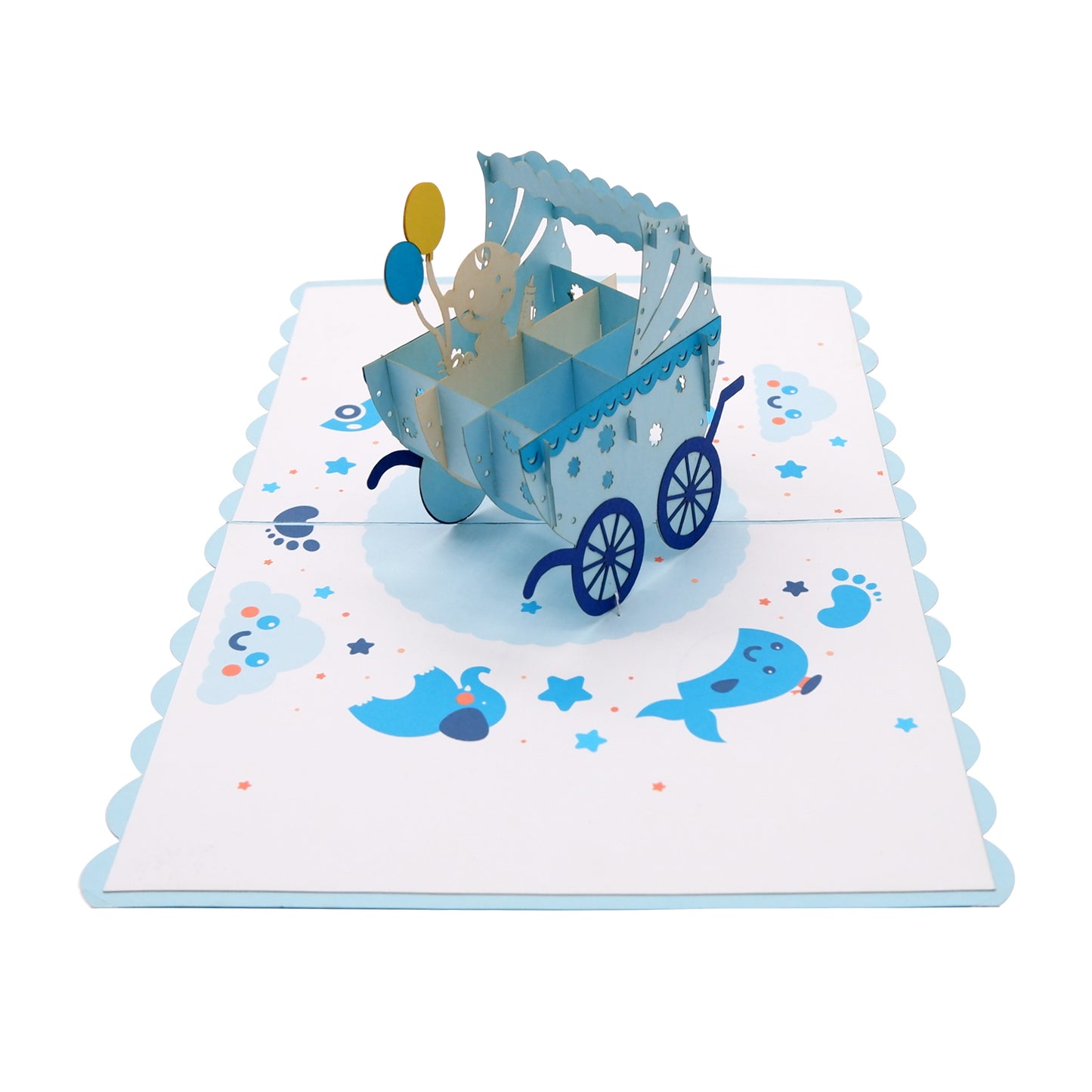 Baby Blue Pram  Pop Up Cards