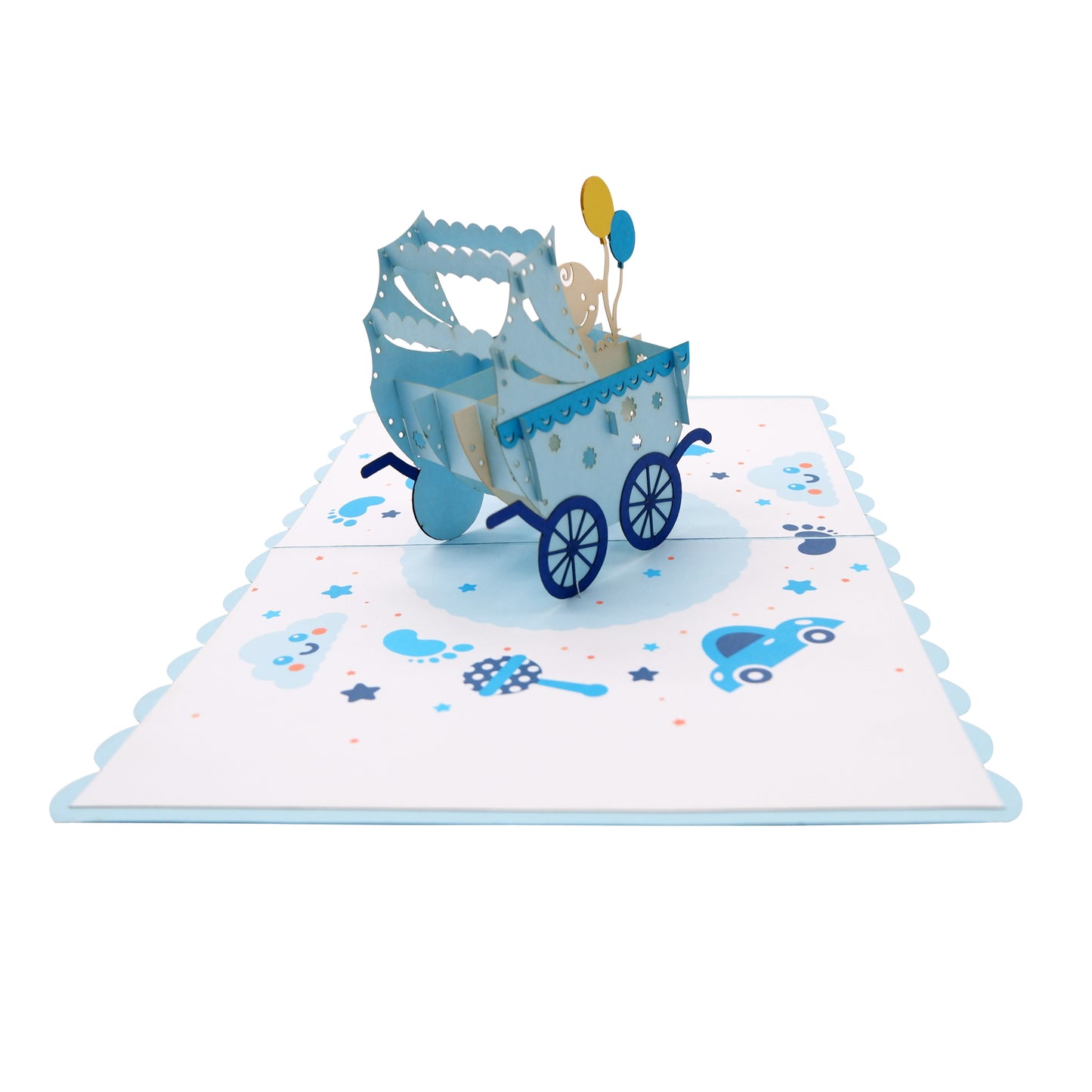 Baby Blue Pram  Pop Up Cards