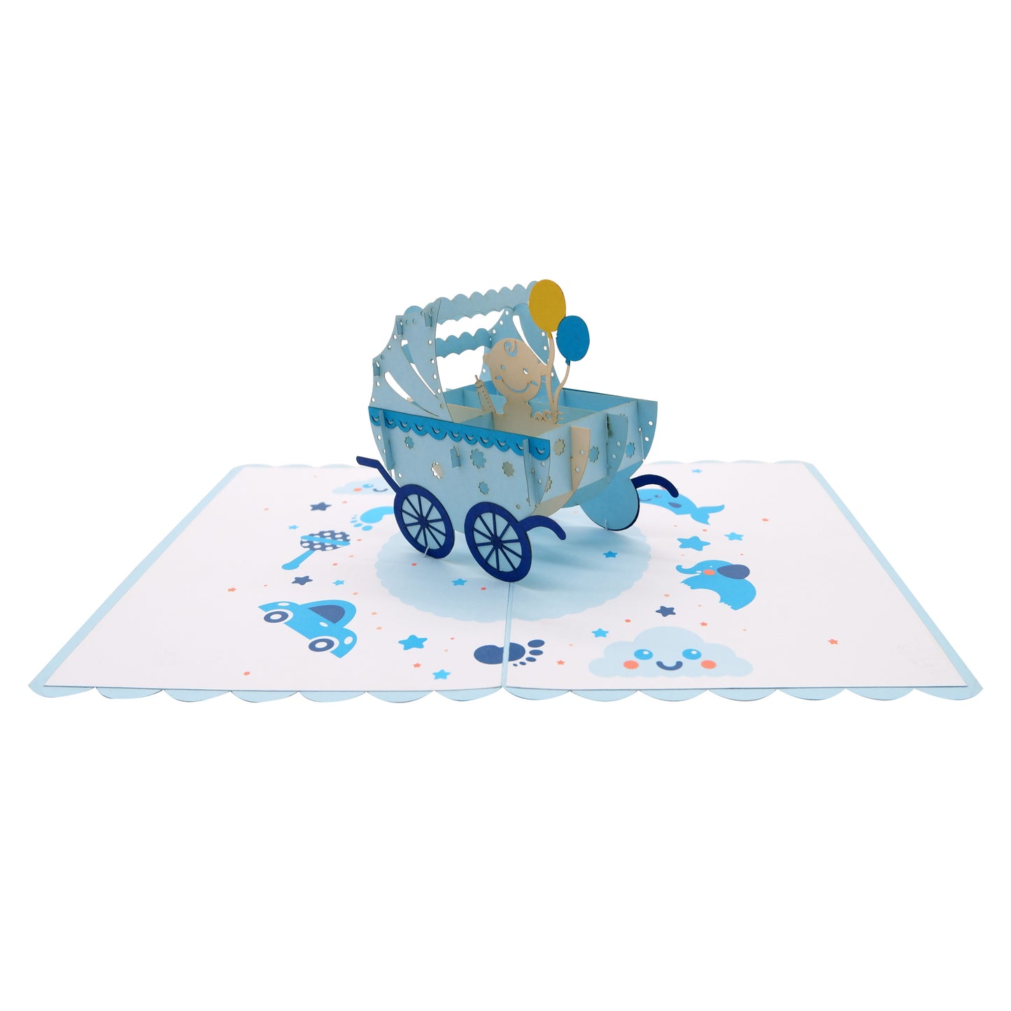 Baby Blue Pram  Pop Up Cards