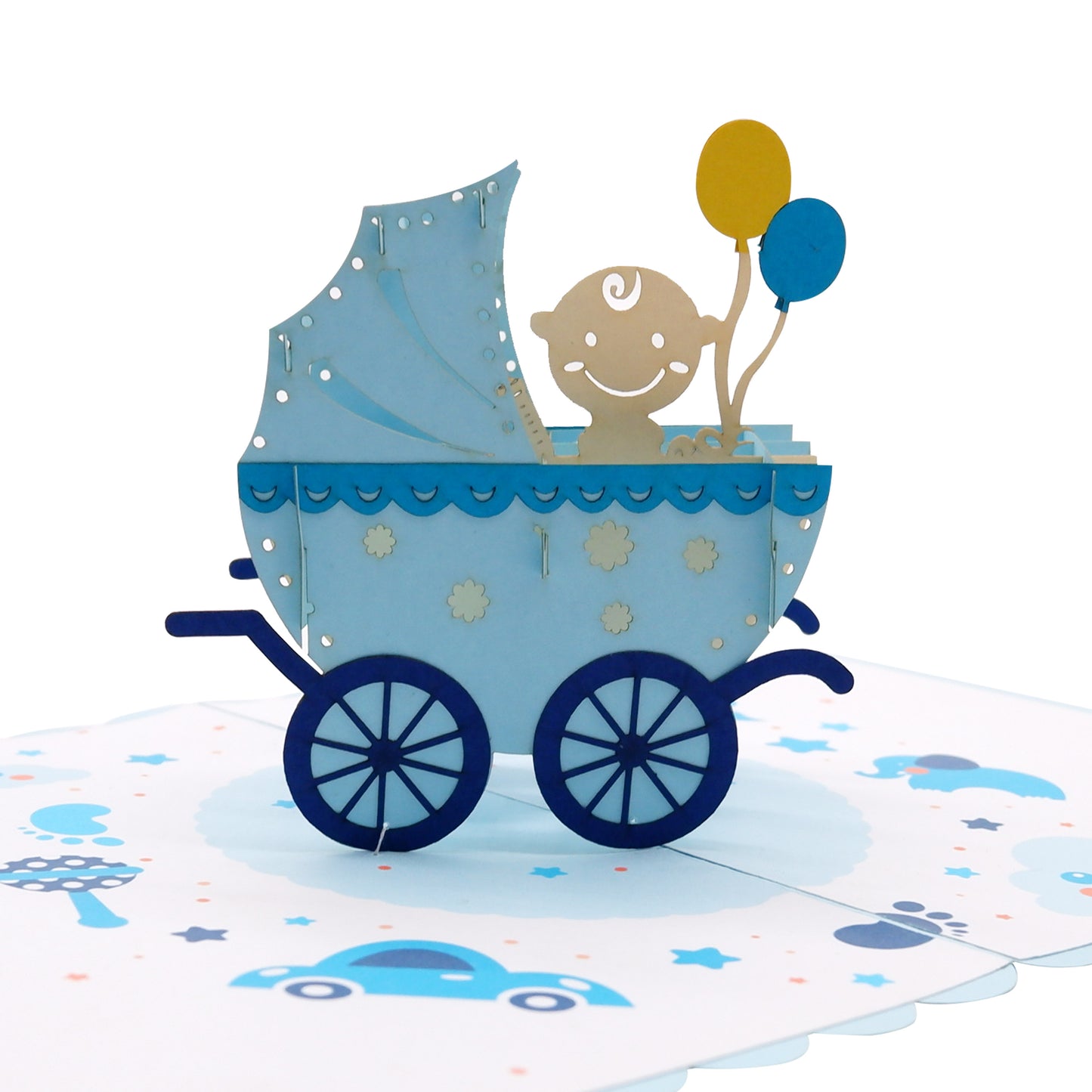 Baby Blue Pram  Pop Up Cards