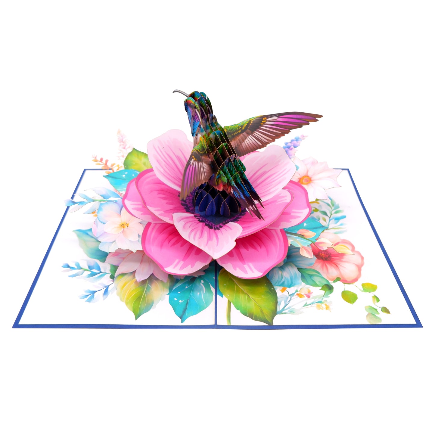 Anemone Coronaria Flower Hummingbird Pop Up Card