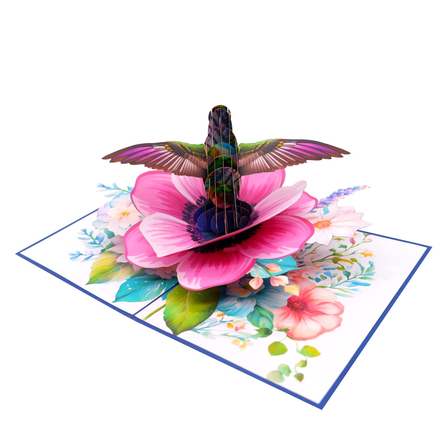 Anemone Coronaria Flower Hummingbird Pop Up Card