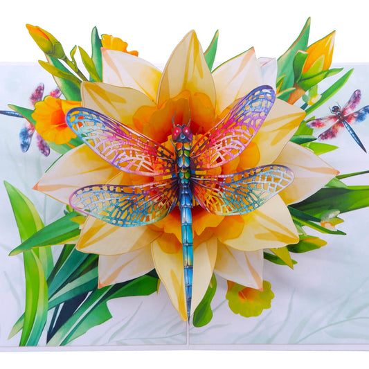 Yellow Daffodils Dragonfly Pop Up Card