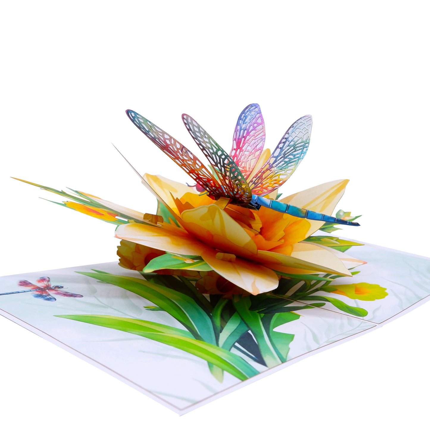 Yellow Daffodils Dragonfly Pop Up Card