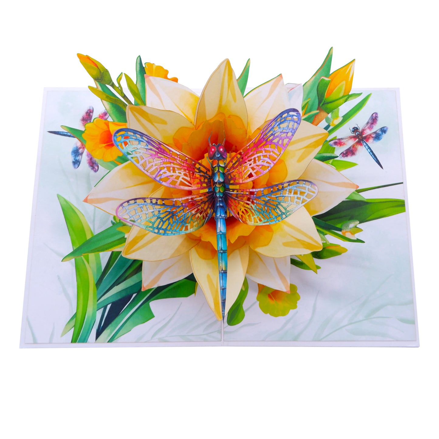 Yellow Daffodils Dragonfly Pop Up Card