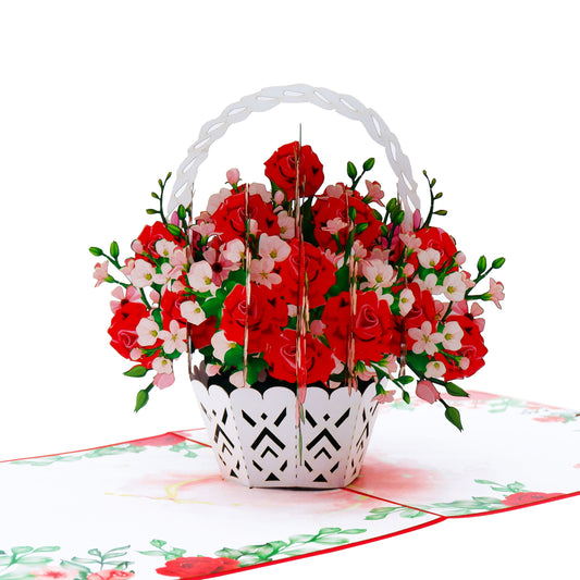 Red Roses Basket Pop Up Card