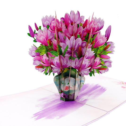 Purple Magnolia Flowers Vase pop up card