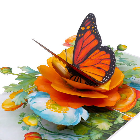 Persian Buttercup & Butterfly  Pop Up Card