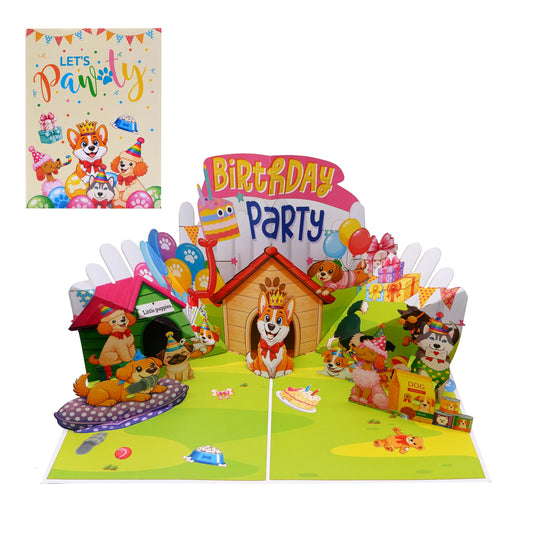 Dog Birthday Party House Pop Up Card