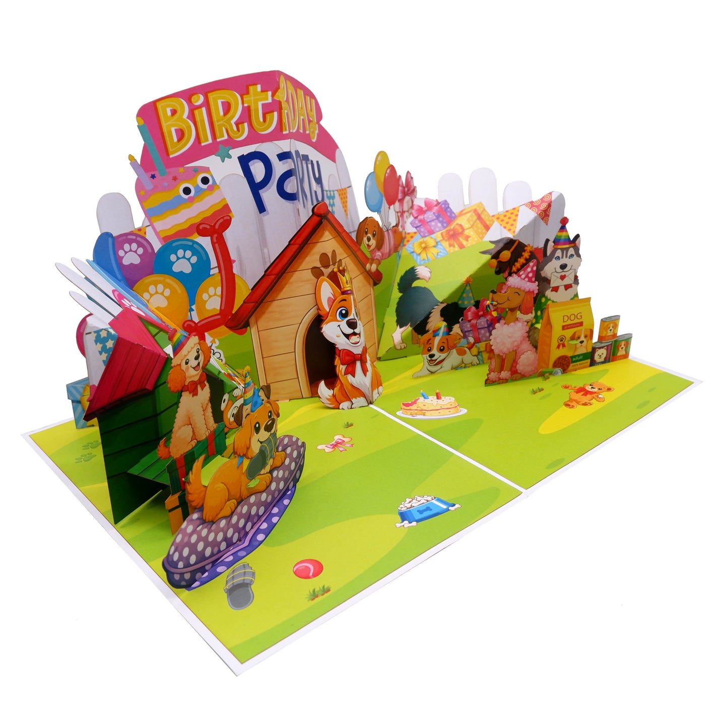 Dog Birthday Party House Pop Up Card