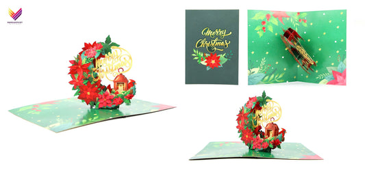 Christmas Poinsattia Wreath Pop Up Cards