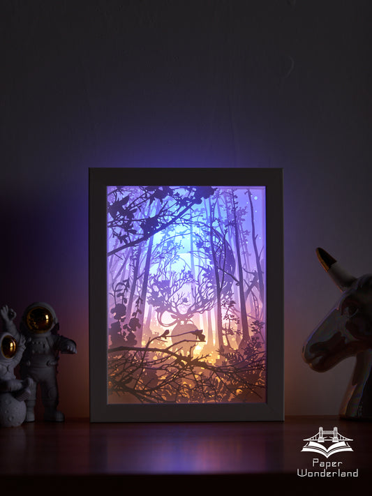 Paper Cut Light Box Paper Carving Light Box -deer in the forest