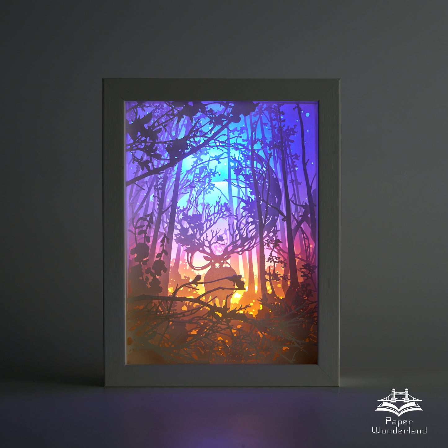 Paper Cut Light Box Paper Carving Light Box -deer in the forest